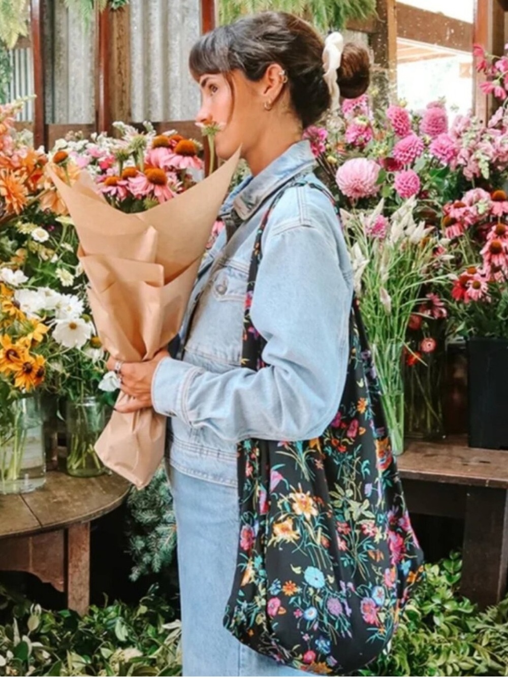 Spell renew Black Floral Tote Bag -